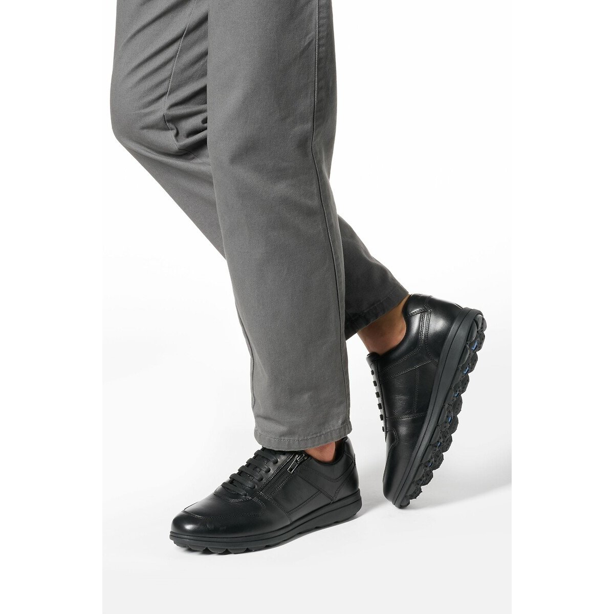 Baskets respirantes zippées en cuir Spherica EC12 noir, GEOX