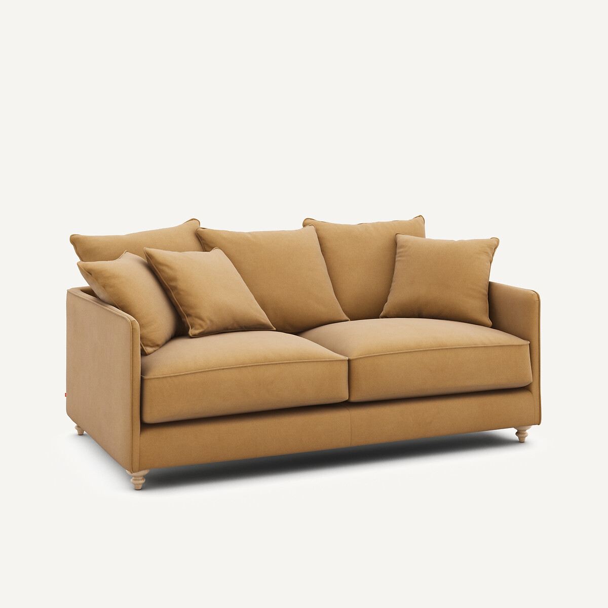 Canapé compact 3 places convertible en velours de lin, LAZARE caramel, AM.PM