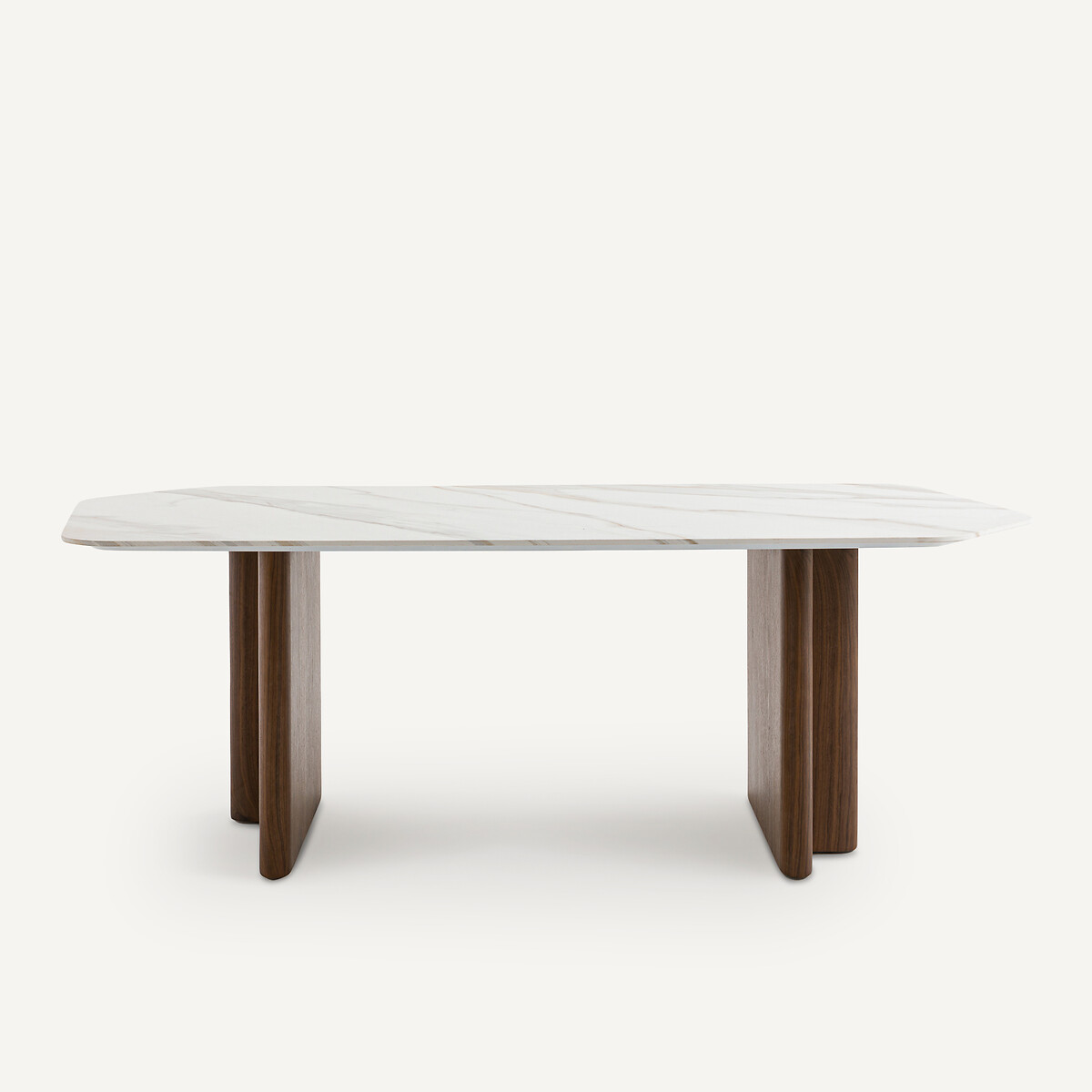 Table de repas, en céramique et noyer massif, 6 à 8 couverts, NELLA céramique blanche, AM.PM
