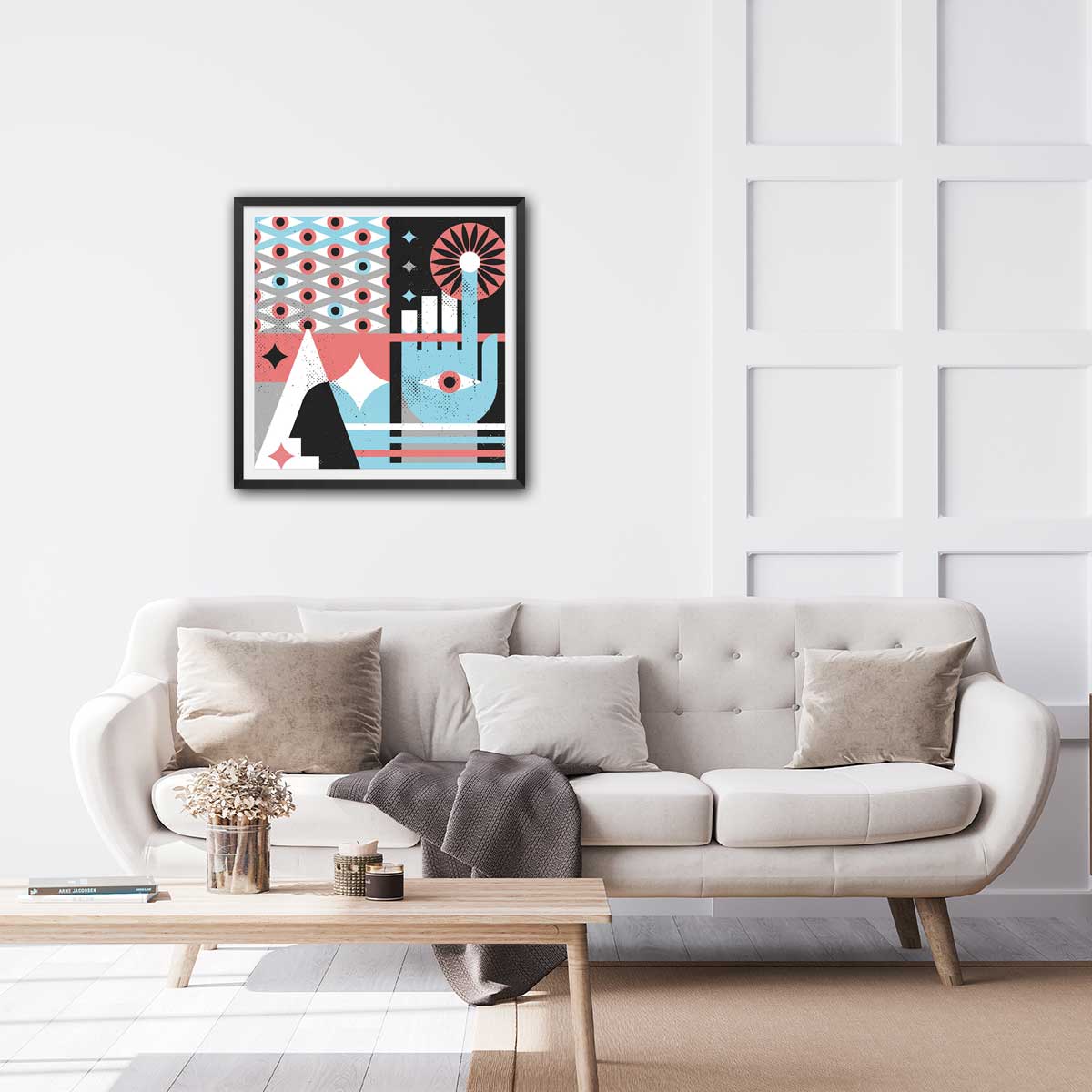 Affiche La main bleue affiche + cadre en bois - noir, HEXOA