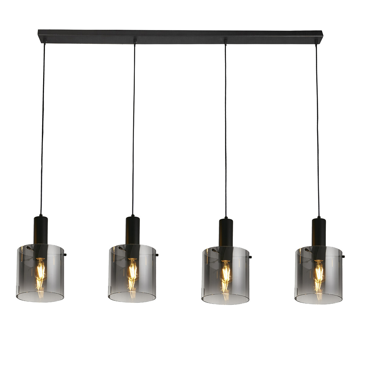 Soka 4-Light Metal and Glass Pendant Light in Smoked Ombre black, SO'HOME