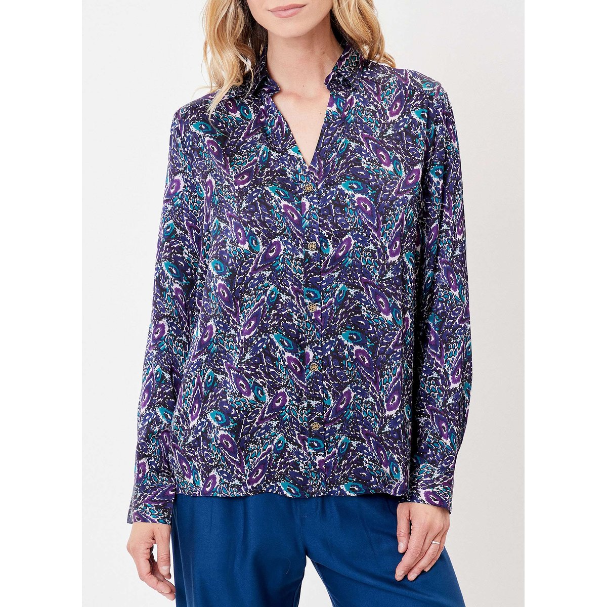 Chemise coupe droite imprimée REY violet foncé, LA FIANCÉE