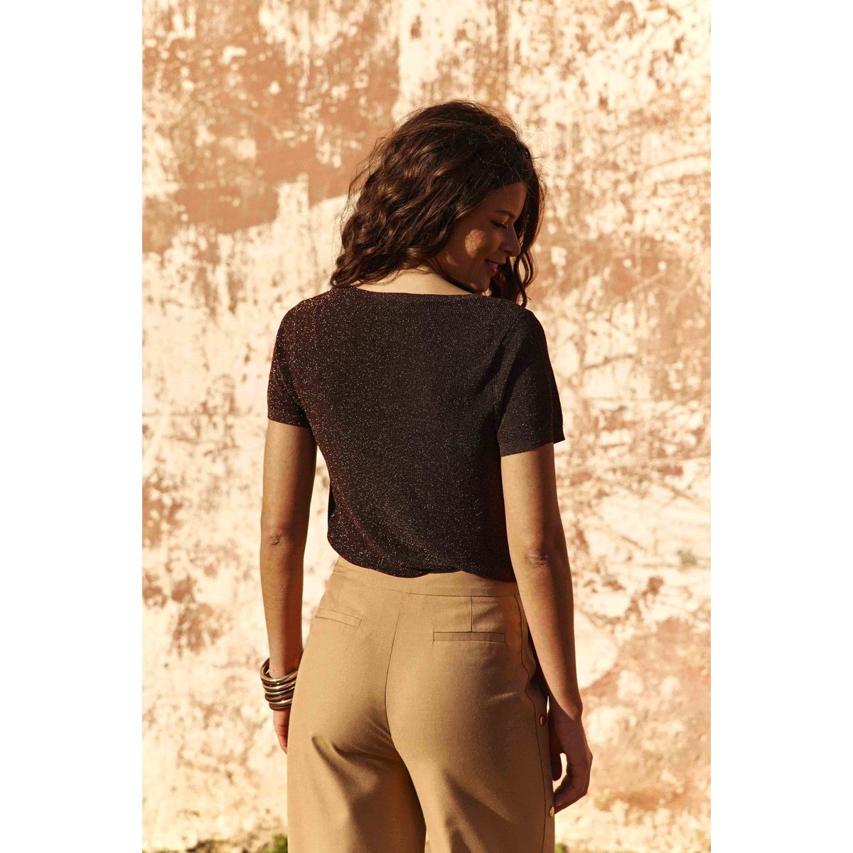 T-shirt manches courtes col rond uni MISHAN 16-marron, LA PETITE ETOILE