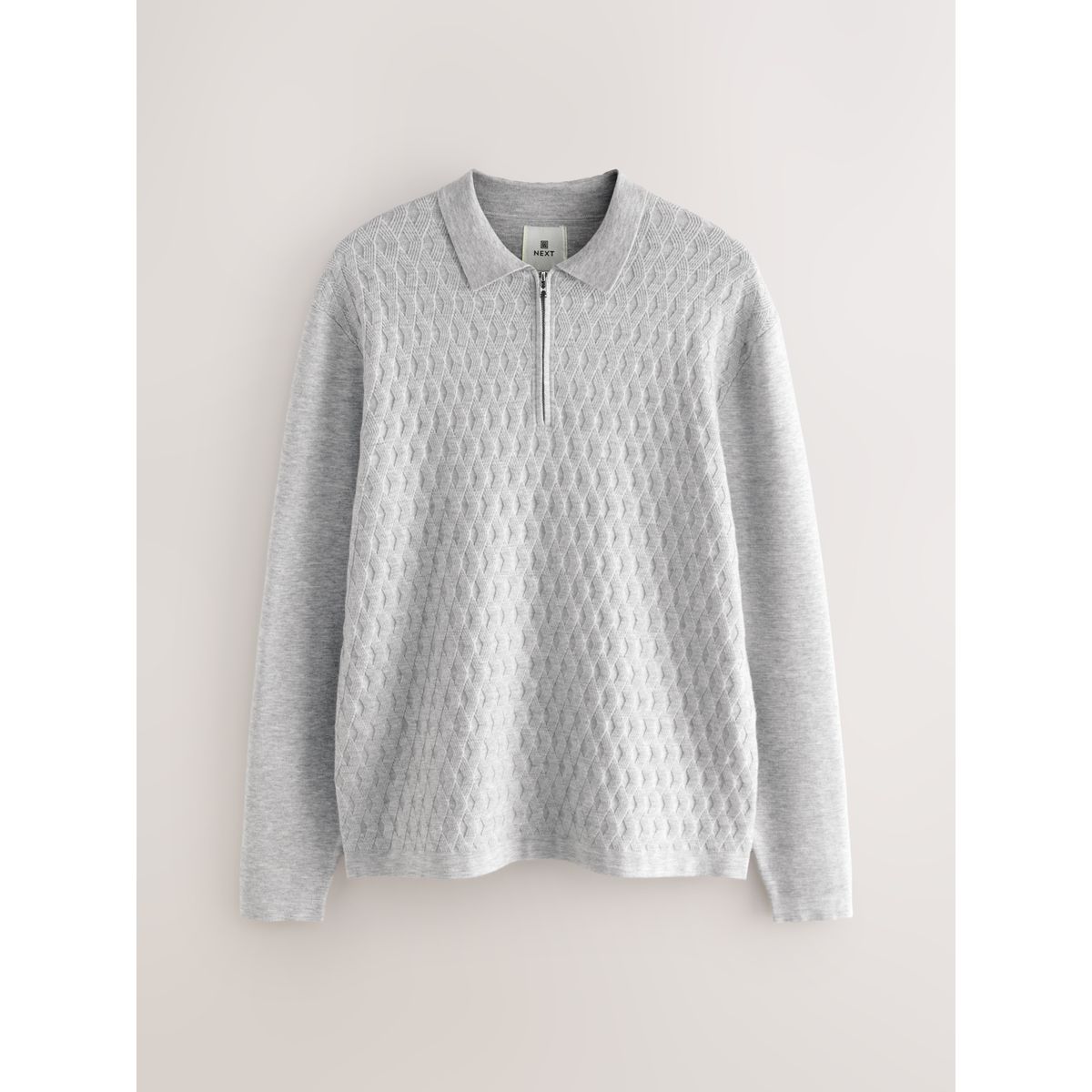 Polo regular en maille à col zippé gris, NEXT
