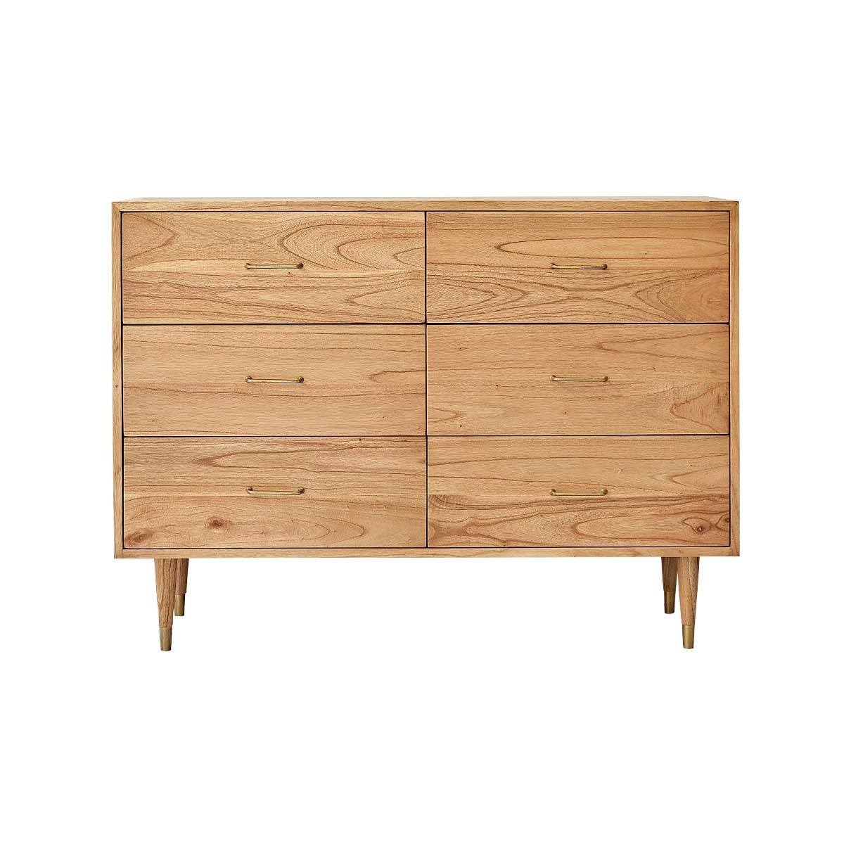 Commode en bois massif 130 cm 6 tiroirs  PIA naturel, BERAH GETAH