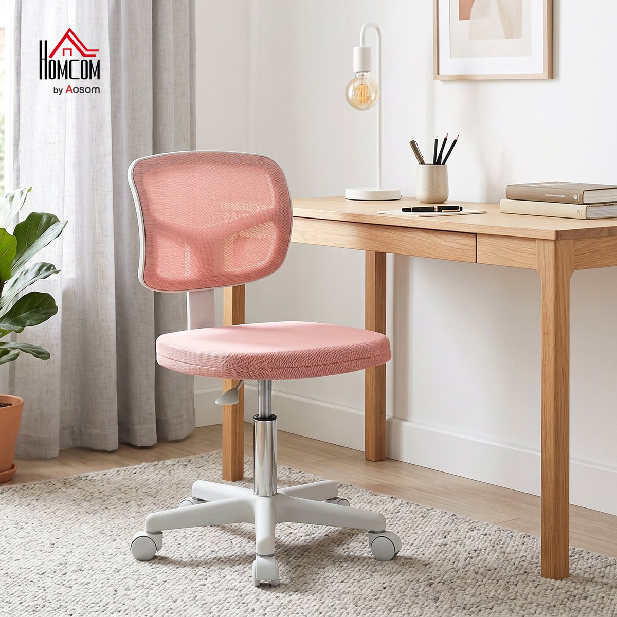 Chaise de bureau Tissu en maille Rose rose, HOMCOM