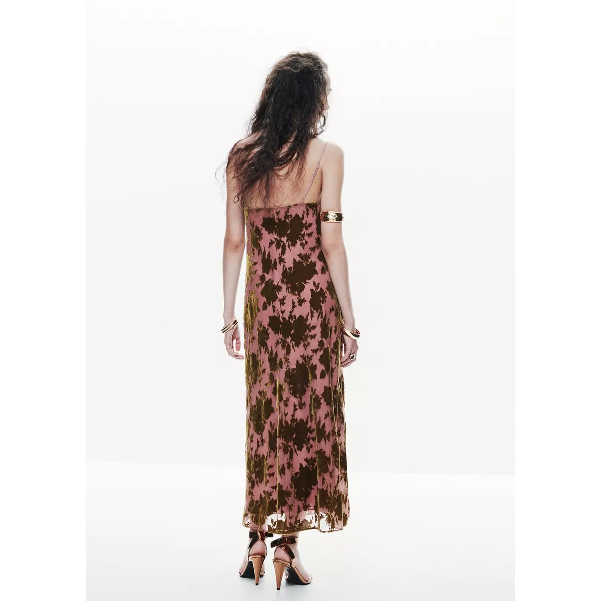 Robe dévoré à encolure drapée rose, MANGO