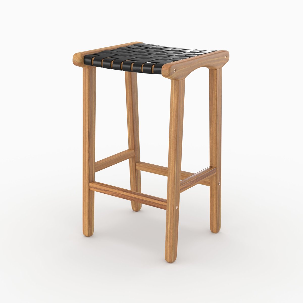 Tabouret pour îlot central 68 cm en teck et cuir - KUNA noir, MAISON PAVANE