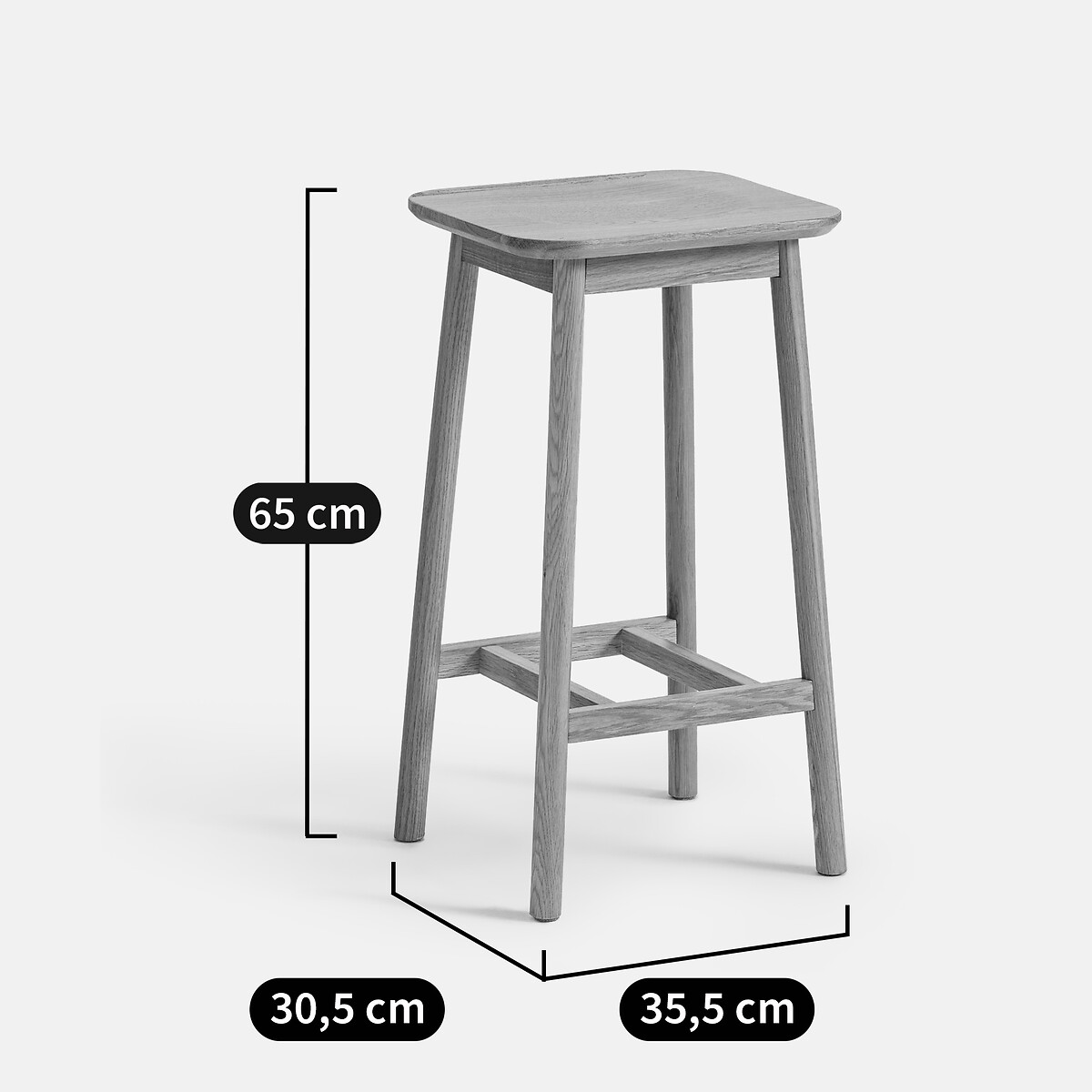 Sgabello da bar in rovere massiccio H65 cm, Monsio quercia, LA REDOUTE INTERIEURS