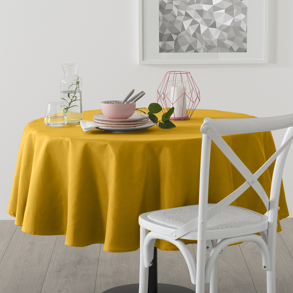 Nappe ronde anti-tâche LALLIE jaune moutarde, ATMOSPHERA