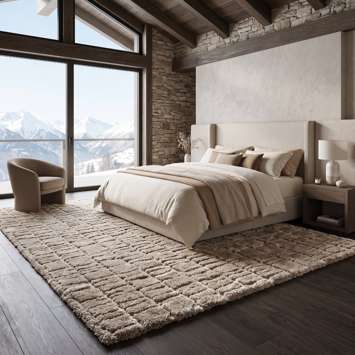Tapis shaggy doux graphique TRESSAGE taupe, THE DECO FACTORY