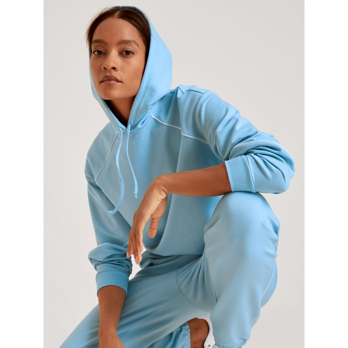 Sweat-shirt avec capuche manches longues Coton LOUNGE PAISLEY bleu placide, CALIDA