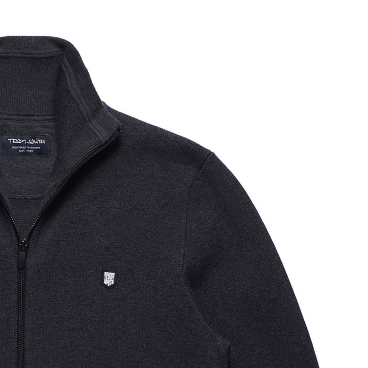Gilet anthracite uni 100% coton coupe régular avec un col cheminée gris, TEDDY SMITH