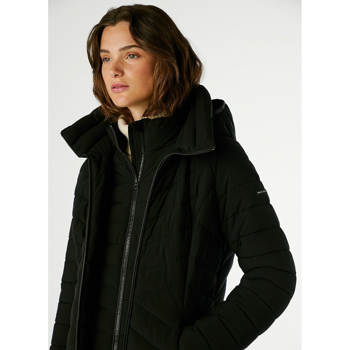 Sann Mid-Length Padded Jacket with Hood black, PEPE JEANS