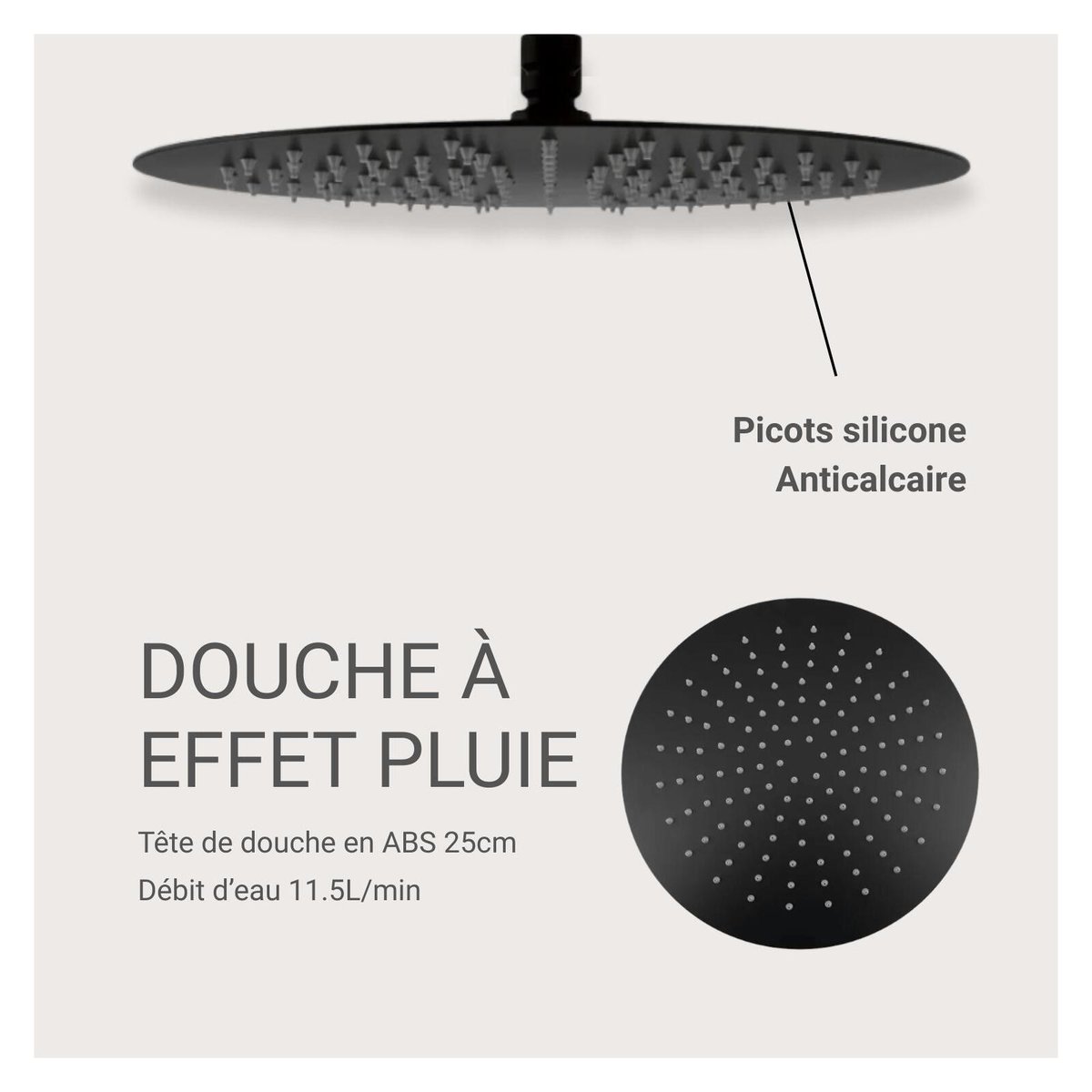 Tête de douche ronde en ABS noire NERA noir, MOB IN