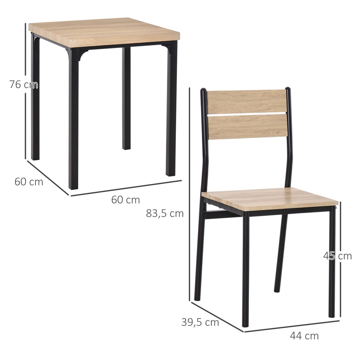 Ensemble de table à manger MDF Noir, Bois de noir, bois clair, HOMCOM