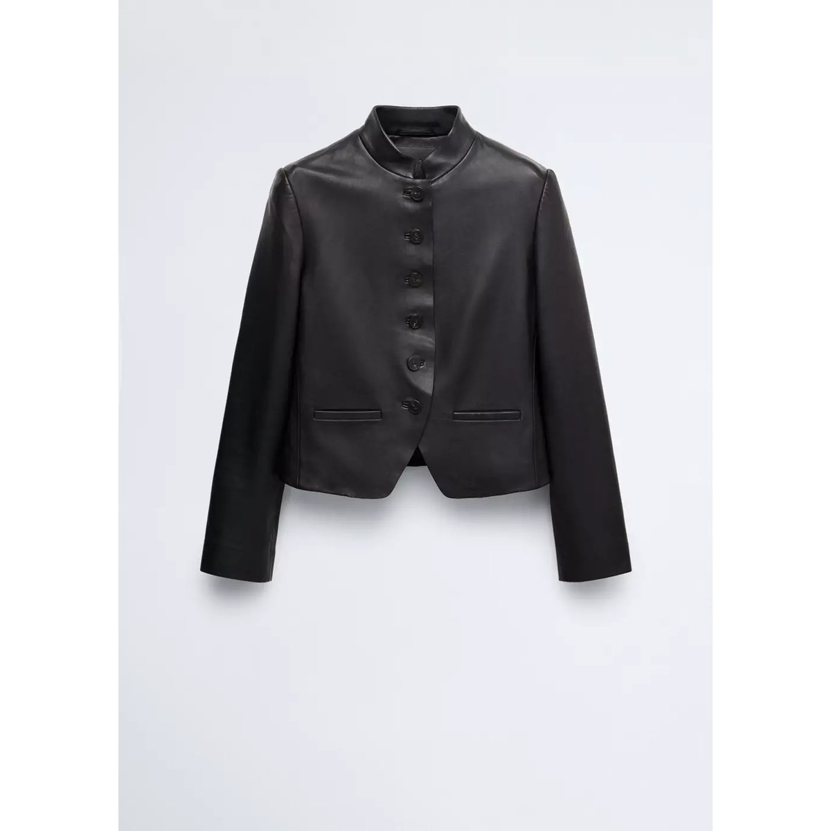 Veste cuir col officier noir, MANGO