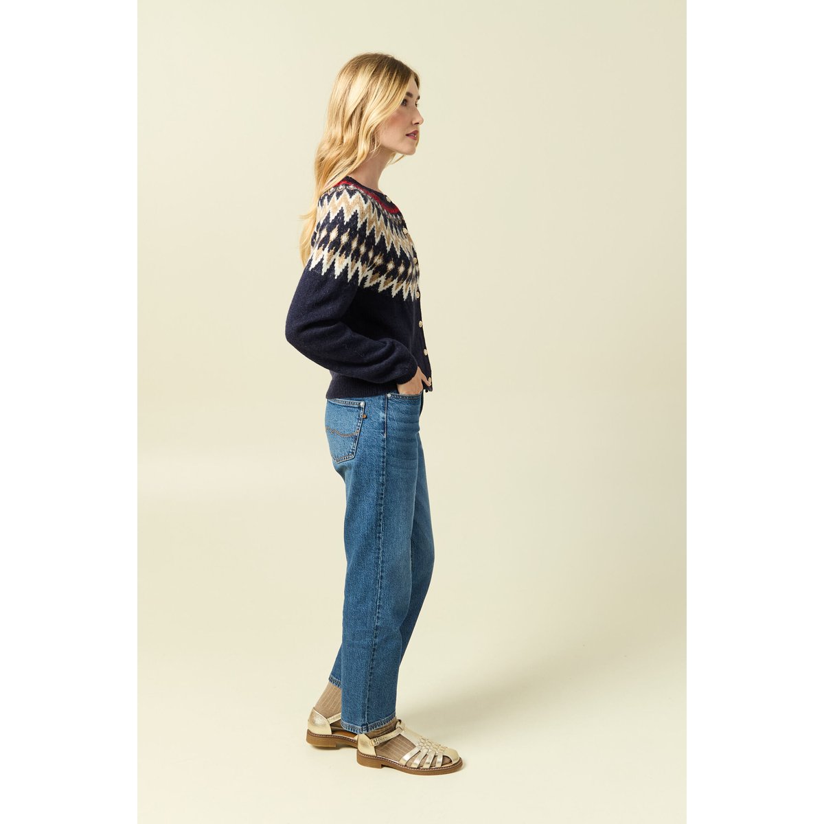 Gilet manches longues col rond bleu marine, BONOBO
