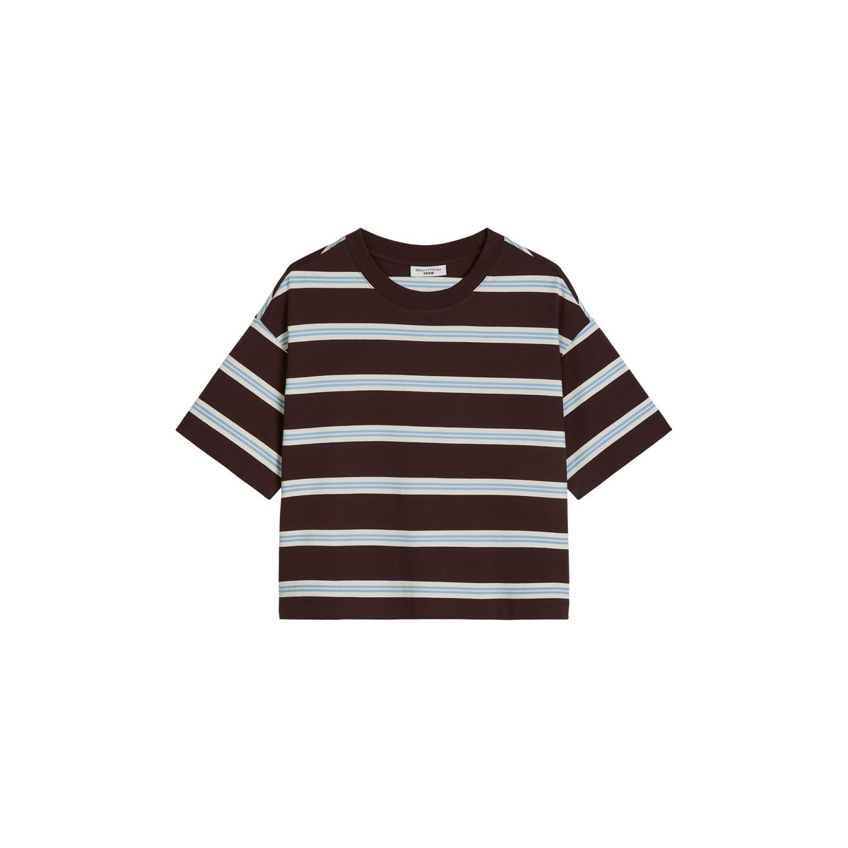 T-shirt rayé relaxed en jersey lourd marron foncé, MARC O’POLO DENIM