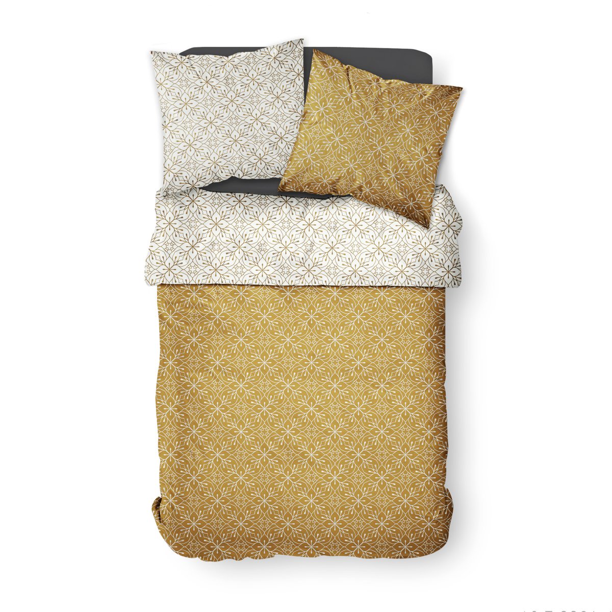 Parure de lit 2 personnes imprimé coton SUNSHINE SOLENE bronze, TODAY