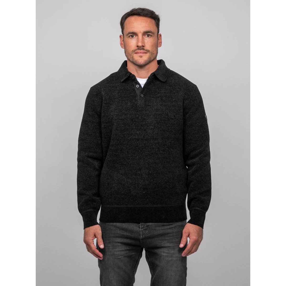 Pull Polo Chenille Col Boutonné Loctobir noir, RITCHIE