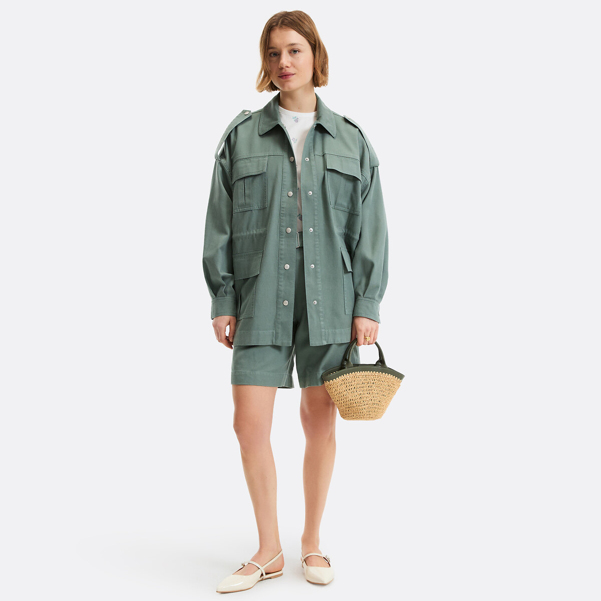 Lockere Sahara-Jacke aus Lyocell und Baumwolle lindgrün, LA REDOUTE COLLECTIONS