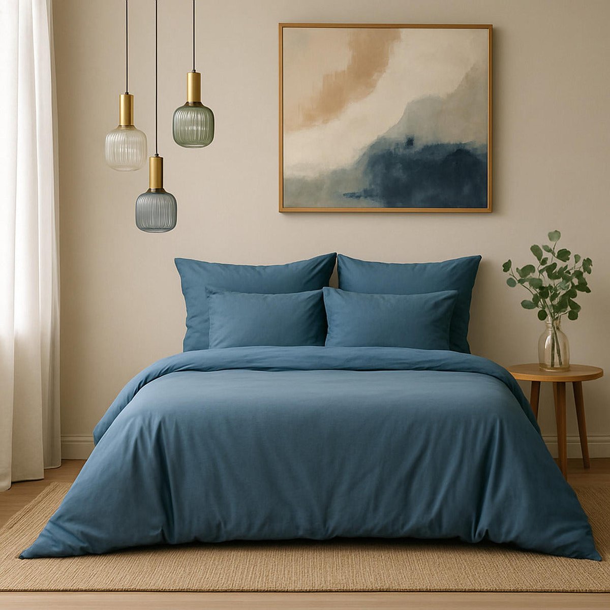 Drap housse satin lavé de coton bio GAIA Made in Europe bleu orage, FEBRONIE
