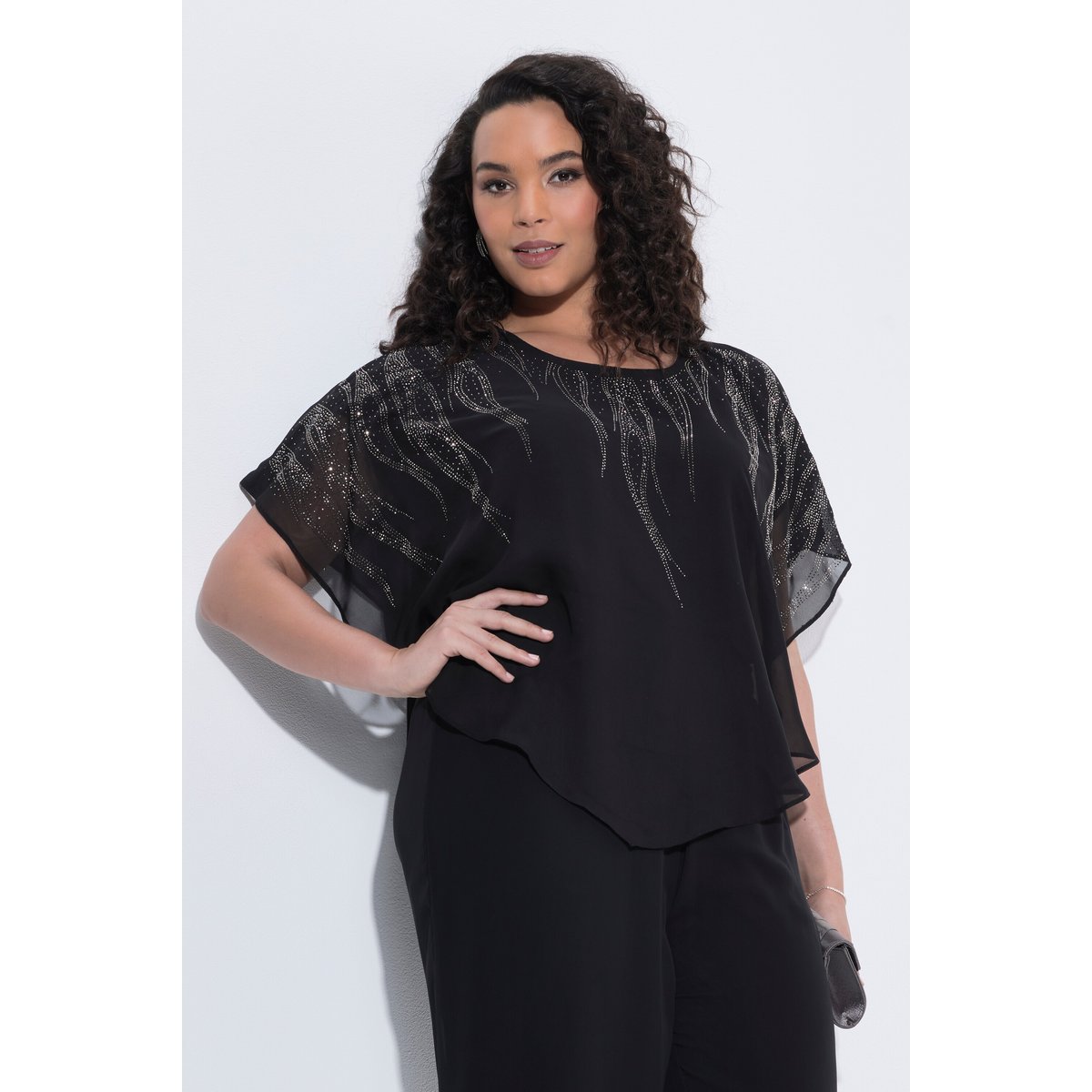 Blouse en mousseline doublée noir, ULLA POPKEN