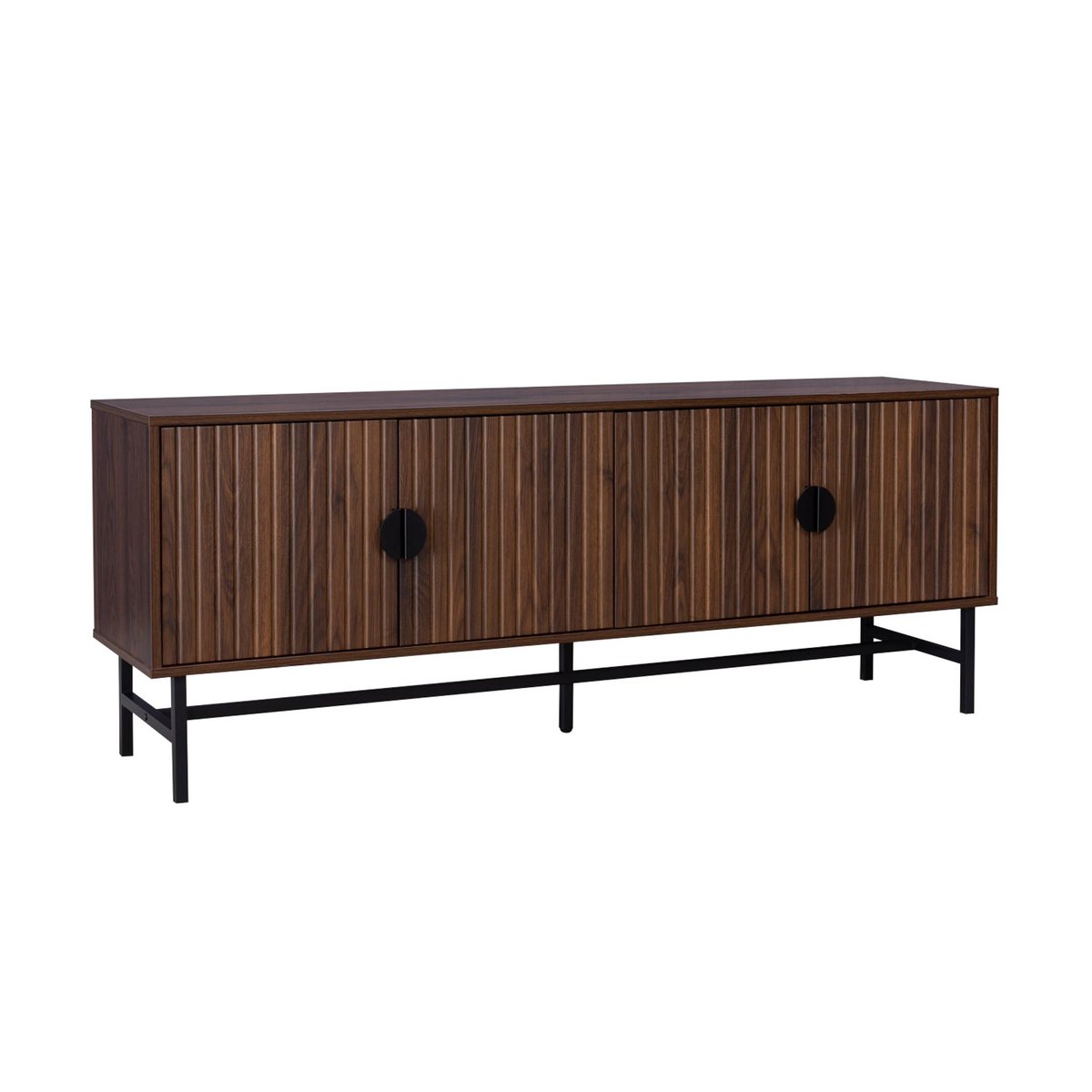 Meuble TV décor bois rainuré 4 portes 157,5cm BAZALT bois foncé, SWEEEK