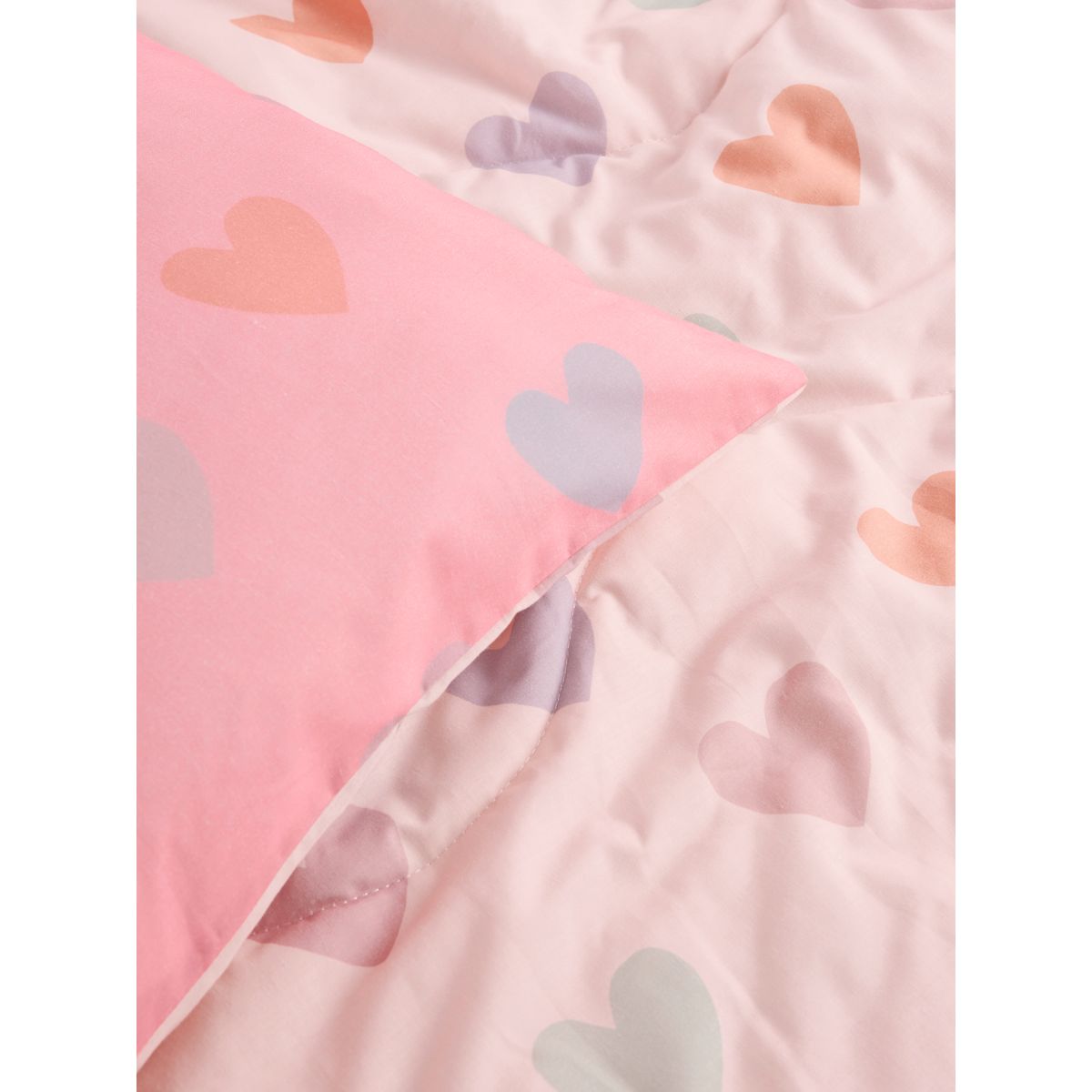 Parure housse de couette et taie d’oreiller rose motif cœurs, NEXT