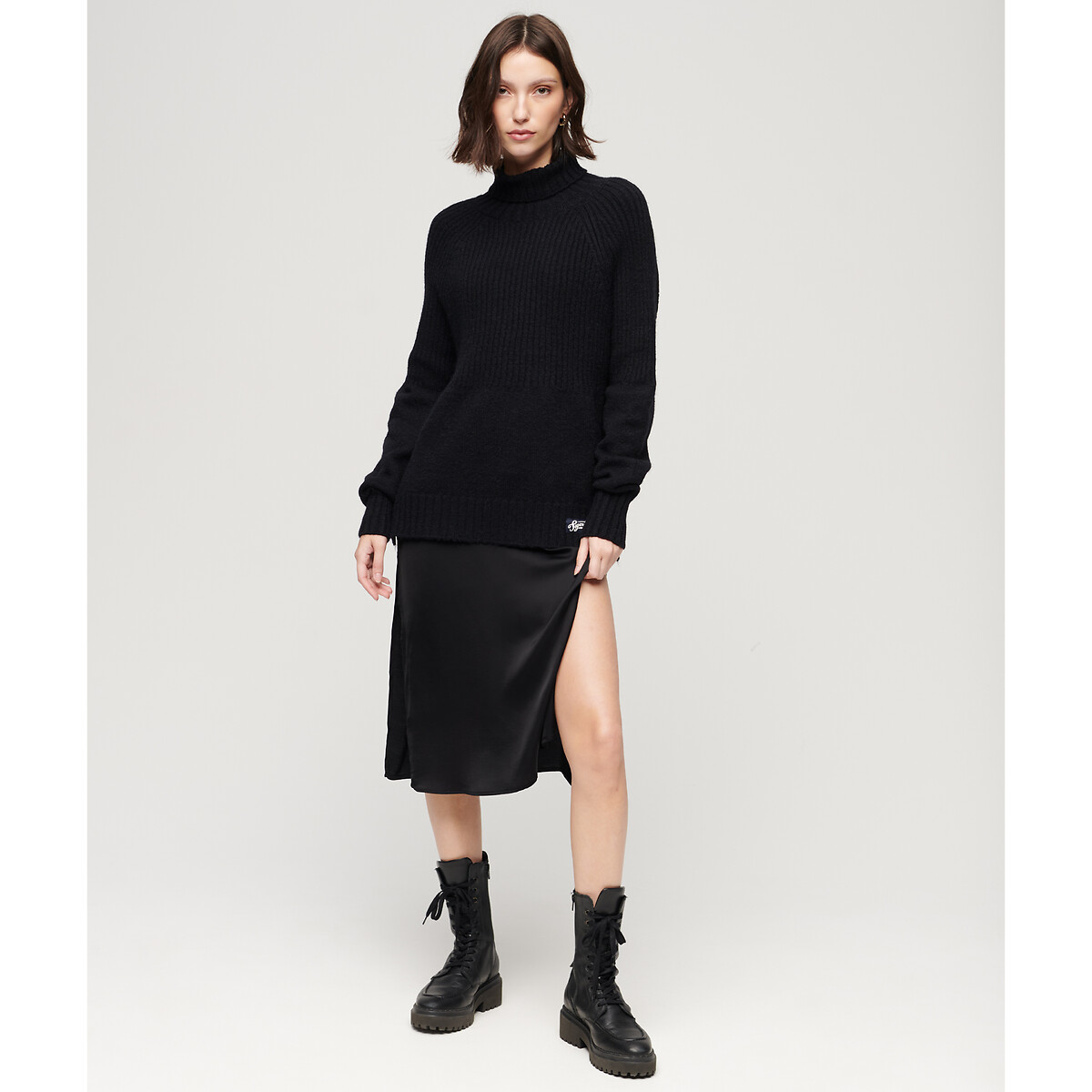 Pull col roulé bleu marine, SUPERDRY