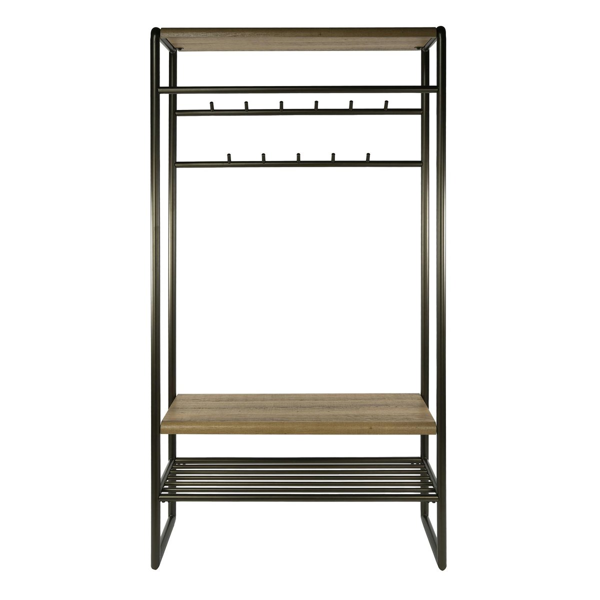 Vestiaire d'entrée vintage finition bronze 11 crochets HELSINKI bois naturel, PIER IMPORT