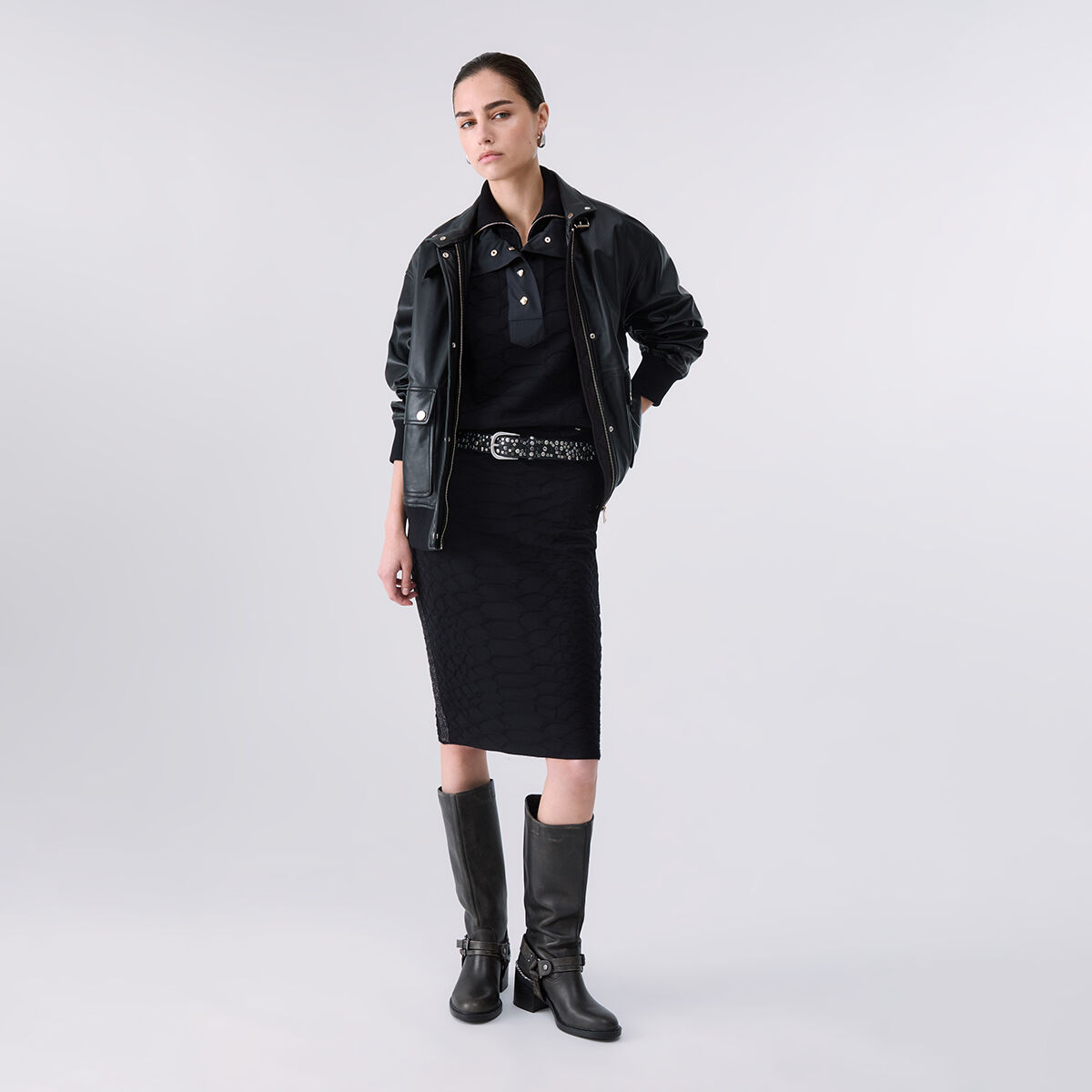 Jupe Midi en Maille Jacquard noir, LIU JO