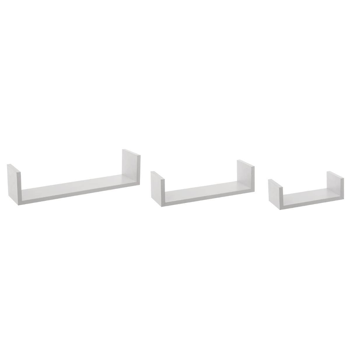 Lot de 3 petites étagères murales effet bois design flottant FIXY blanc, 5FIVE SIMPLY SMART