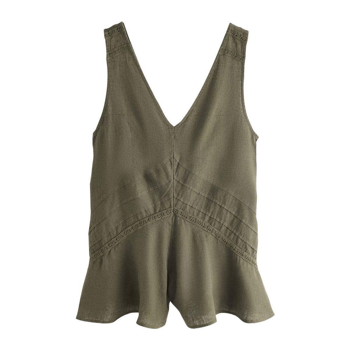 Combi-short à col v et empiècement dentelle vert kaki, NEXT