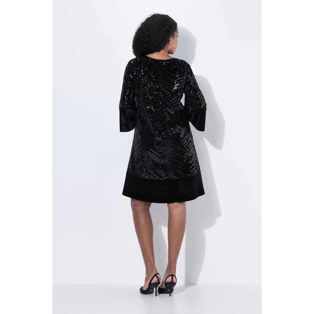Robe en velours à paillettes, ligne en A noir, ULLA POPKEN