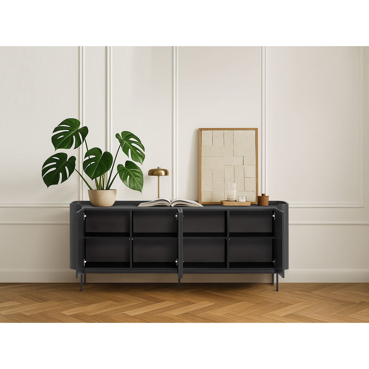 Buffet en MDF portes 200 cm, JAY noir, BOBOCHIC