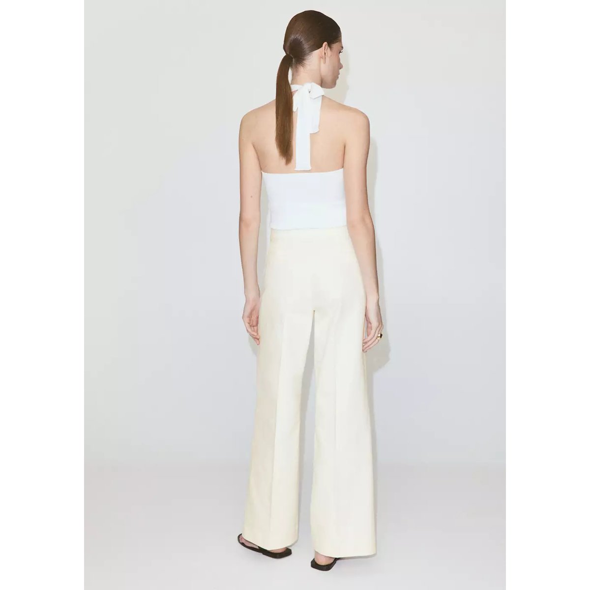 Jean wide leg boutons latérales blanc, MANGO