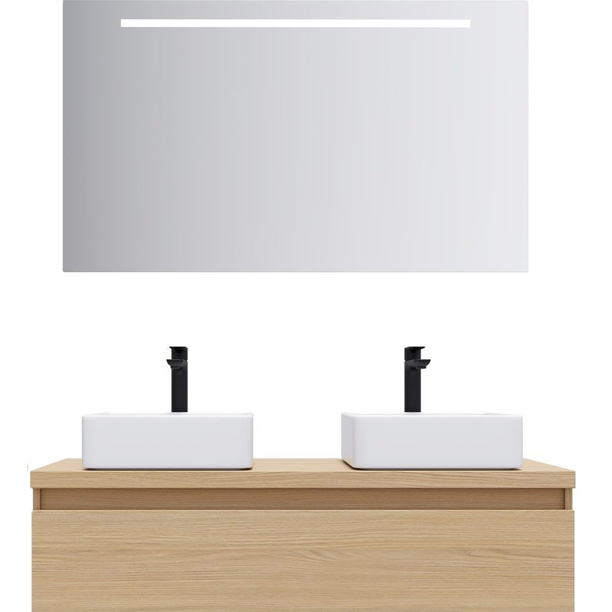 Ensemble 2 vasques posées 1 tiroir + miroir - HUDSON chêne clair, HOMIFAB