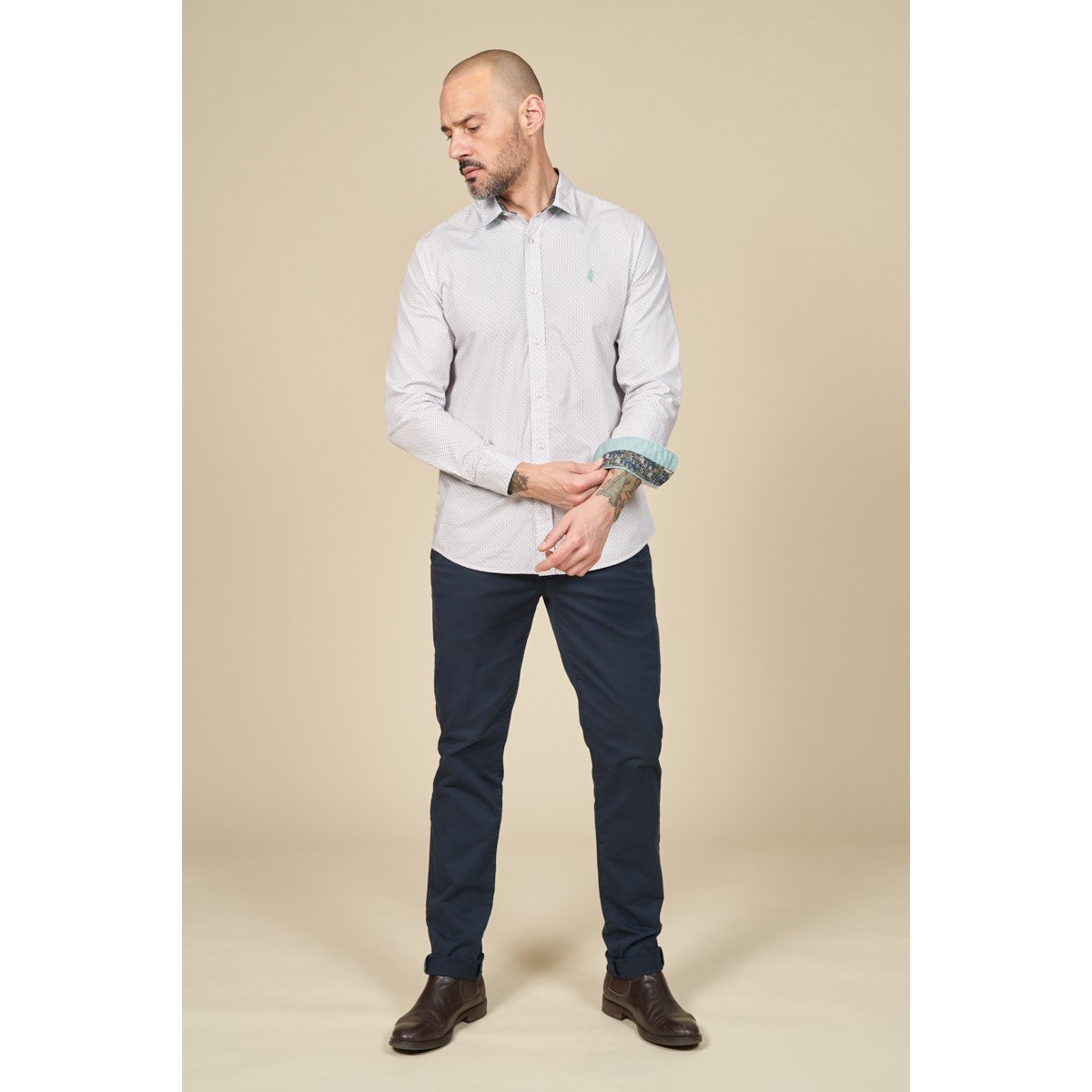 Chemise imprimée à motifs géométriques bleu canard, MCS