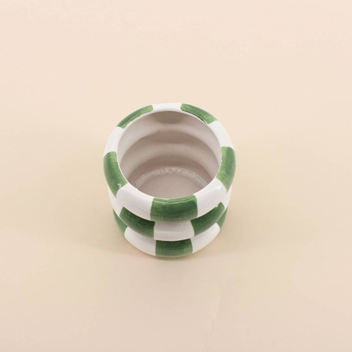 Cache pot en céramique à damiers, H10cm vert, ORNAMI