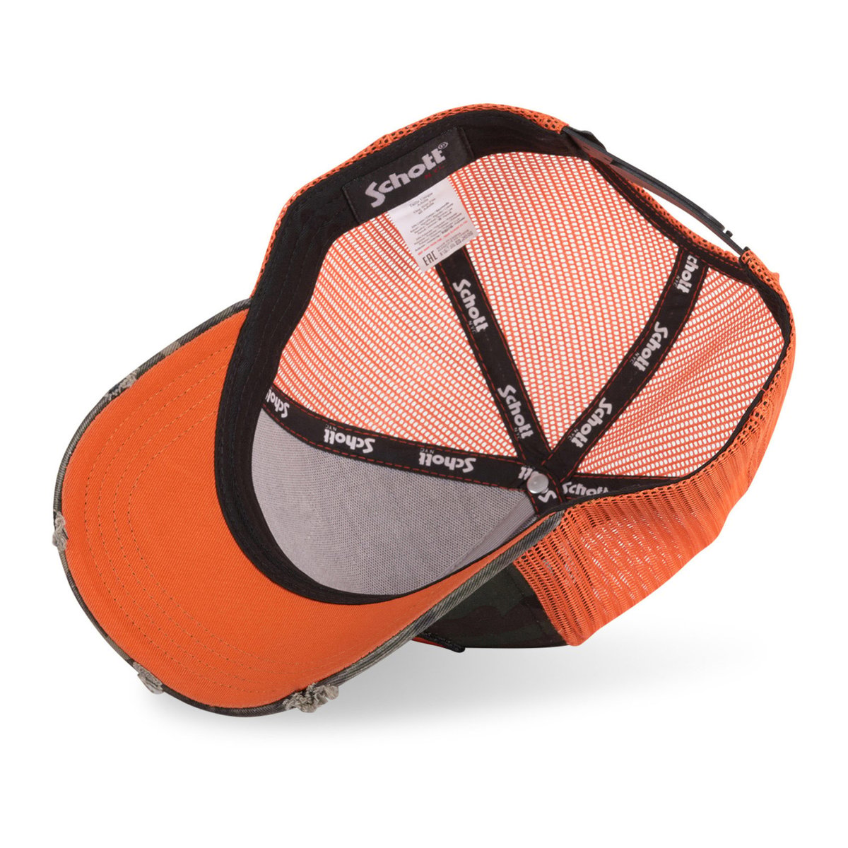 Casquette trucker x Schott NYC kaki/orange/marron, VON DUTCH