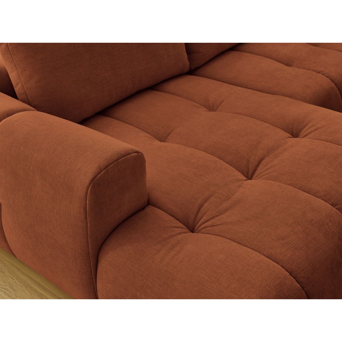 Canapé panoramique convertible 5 places en tissu lisse avec pouf, FUJI orange, BOBOCHIC