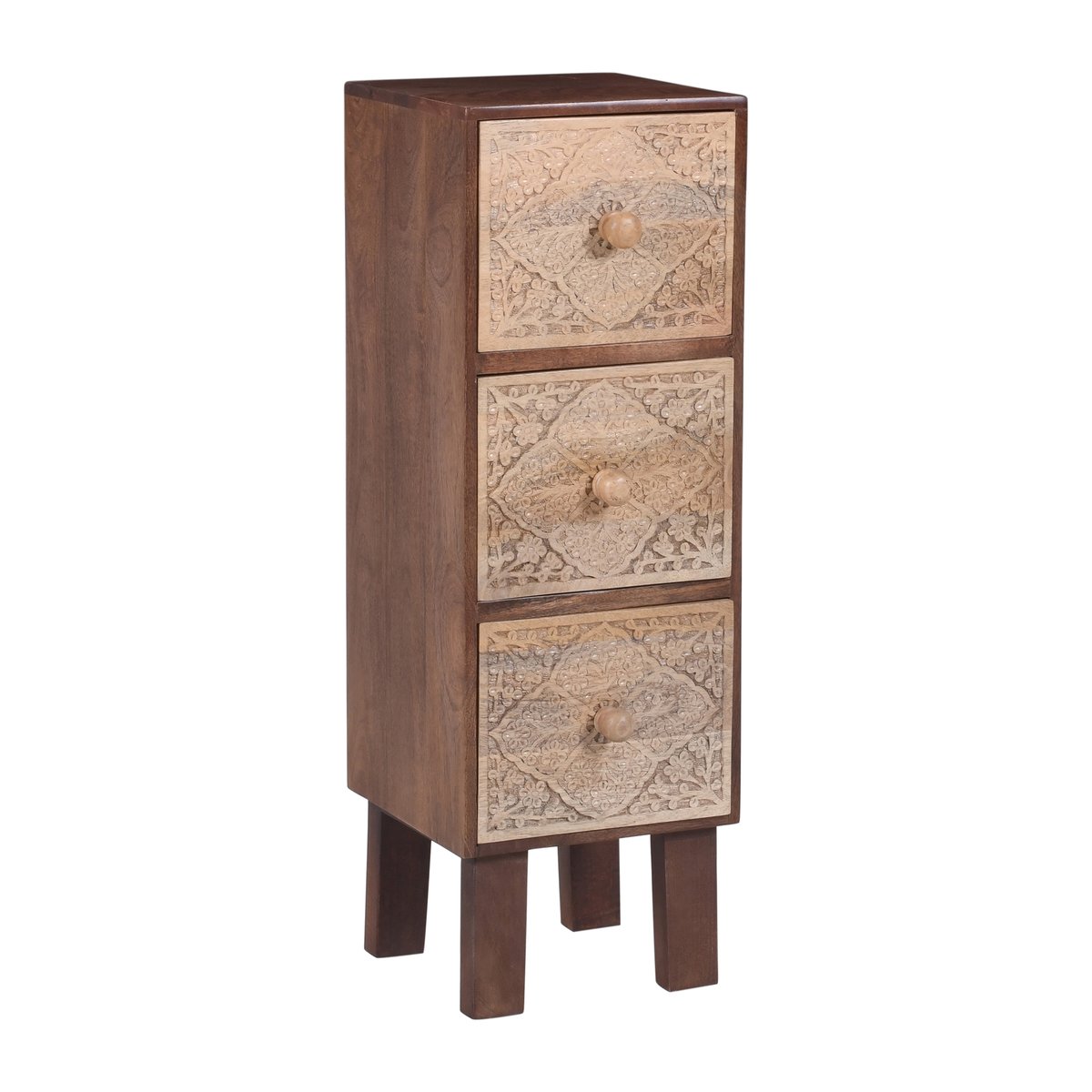 Chiffonnier 3 tiroirs, bois de manguier, MADURAI finition noyer, NORDLYS