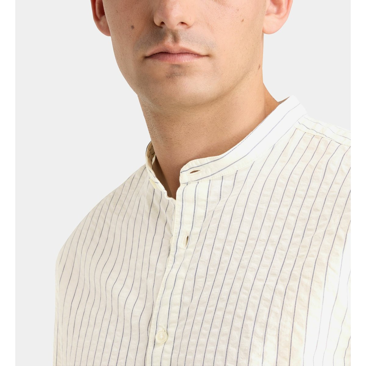 Chemise ritmao rayée en coton blanc et bleu, GALERIES LAFAYETTE