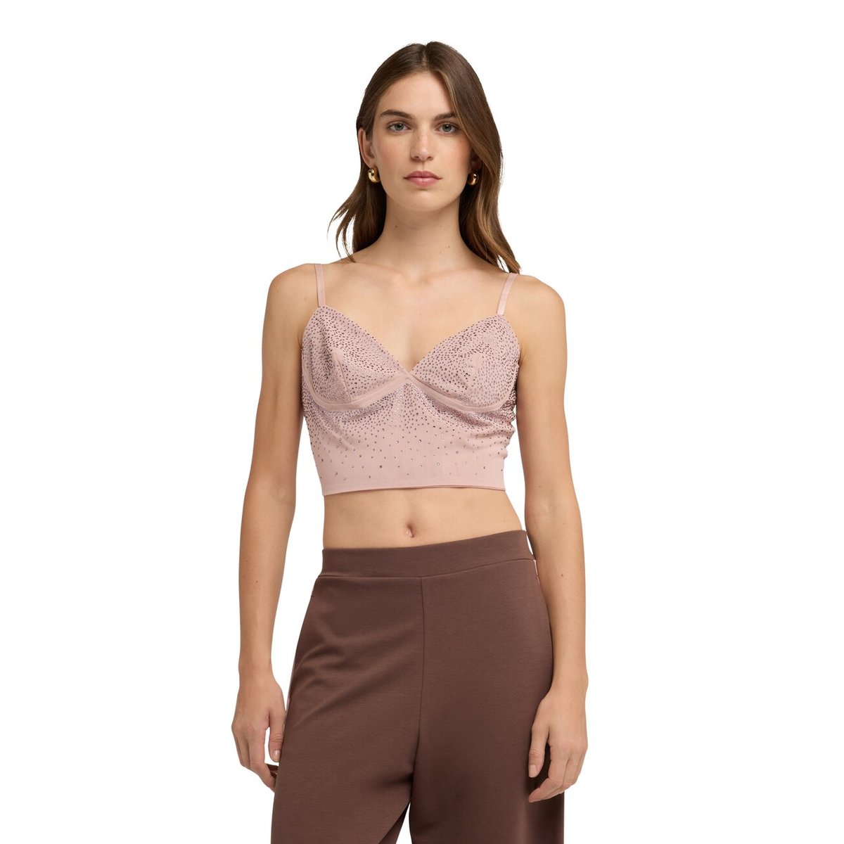Top court avec micro-strass rosa cipria, MOTIVI
