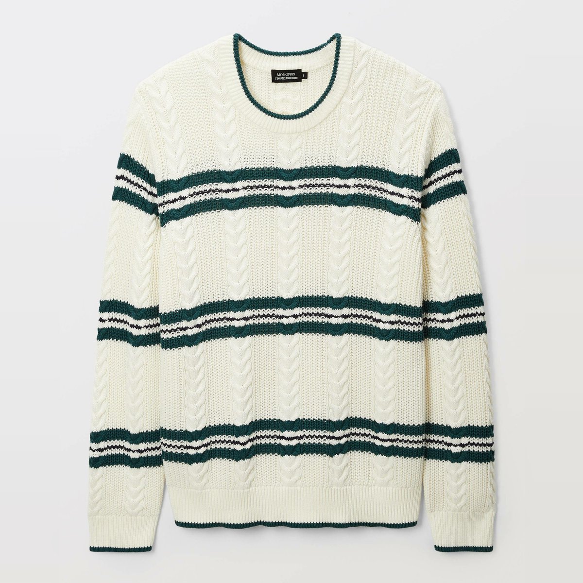 Pull rayé en coton BIO GOTS ecru, MONOPRIX