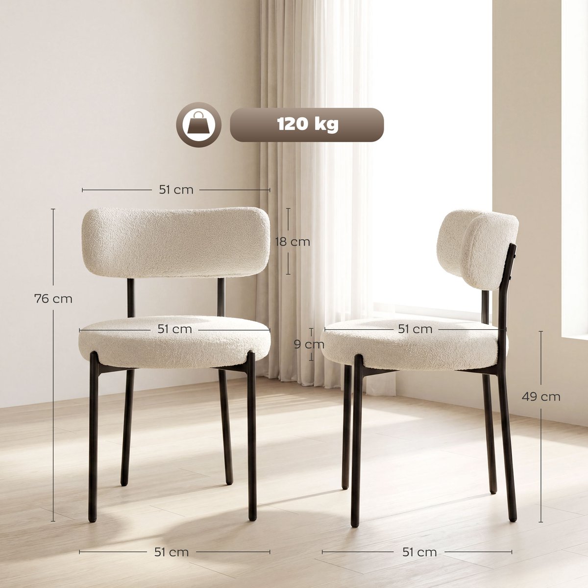 Chaise de salle à manger Tissu bouclette (100 beige, HOMCOM