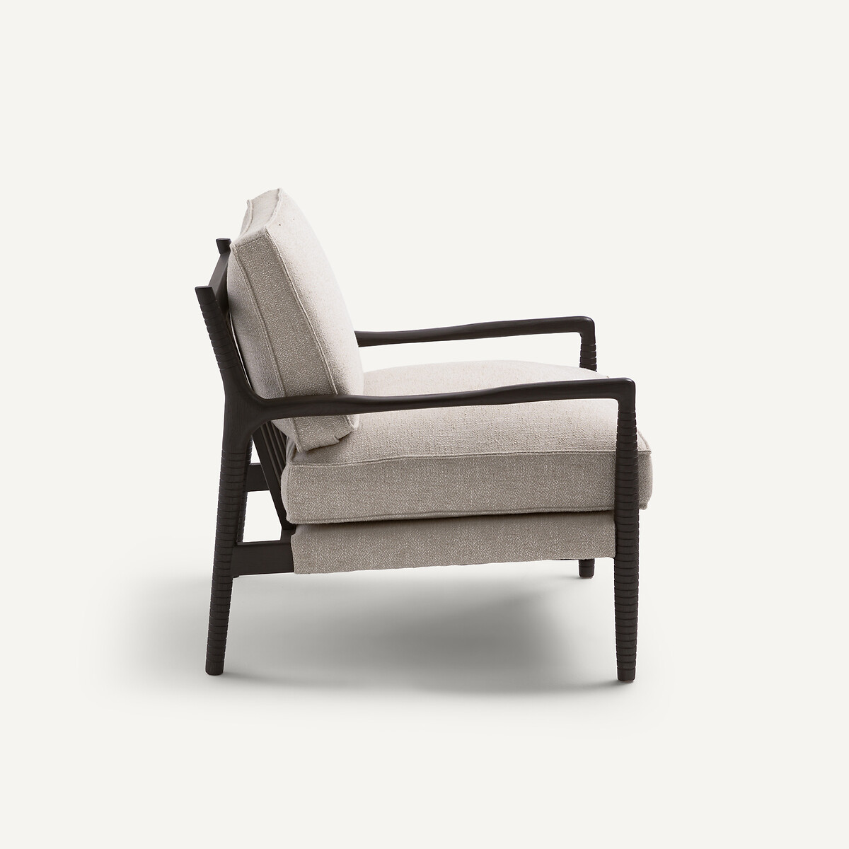 Fauteuil en frêne teinté et tissu coton chiné, DILMA café grillé, AM.PM
