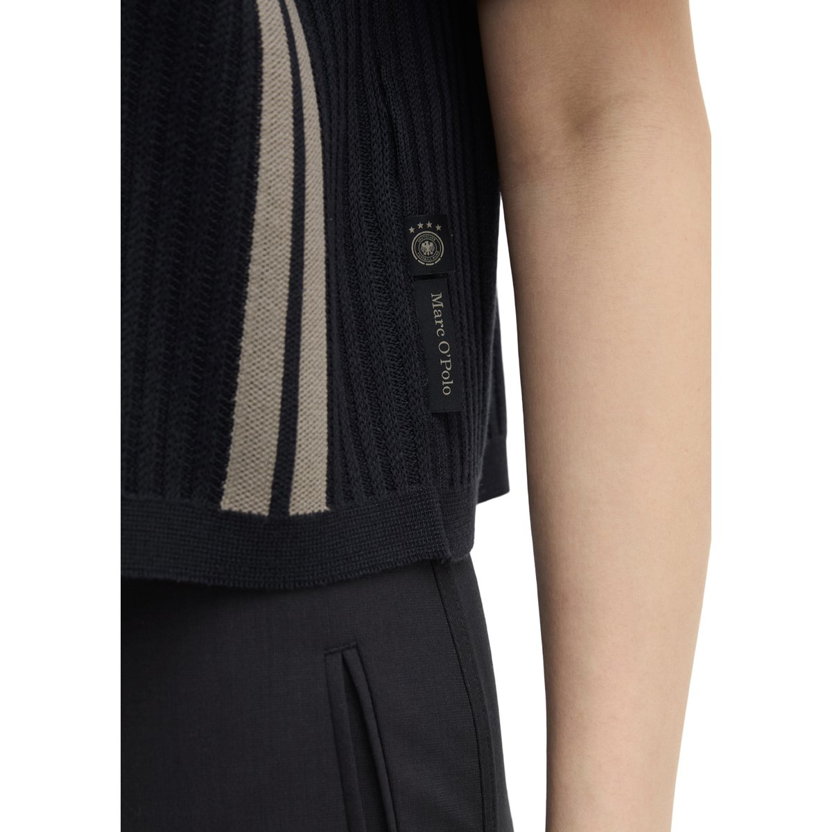 Cardigan à manches courtes DFB Travel Collection en coton bio mercerisé bleu foncé, MARC O'POLO